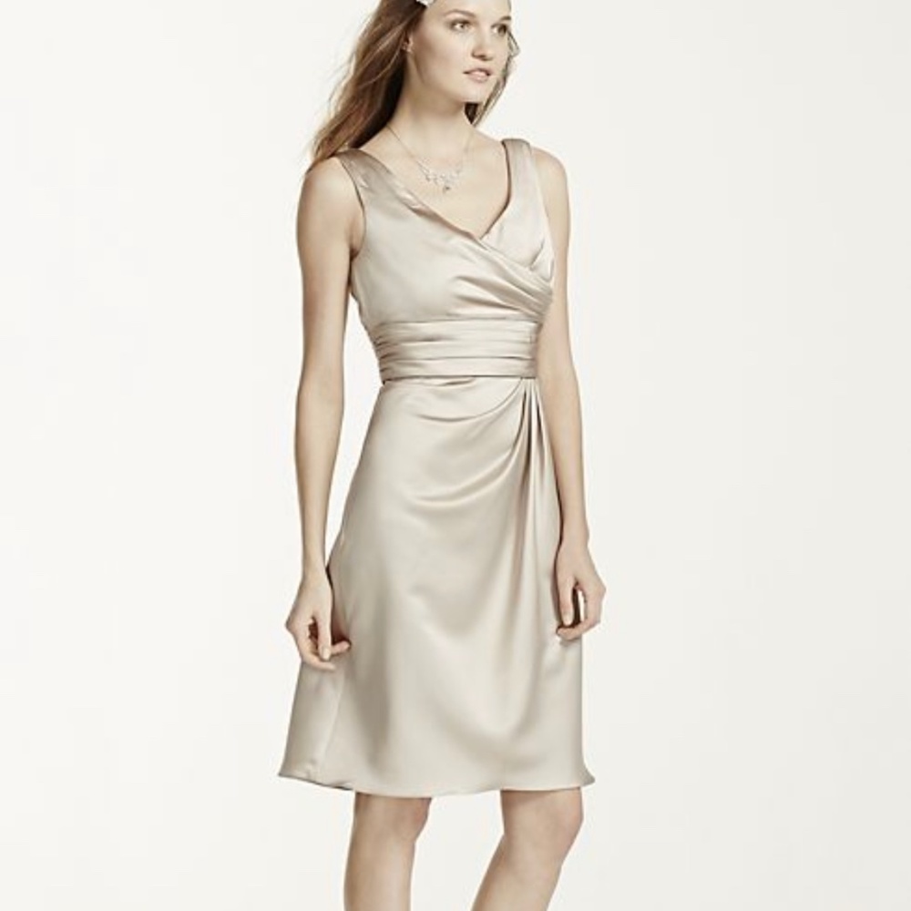 short sleeveless satin dress with ruched waist